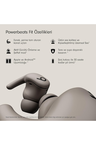 Beats - Powerbeats Fit - Kablosuz, Gürültü Önleyici, Üstün Kulak Uyumuna Sahip Antrenman Kulaklıkları Ipx4 Şarj Kutusuyla 30 Saate Kadar Pil Ömrü Apple Ve Android İle Uyumlu - Çakıl Grisi