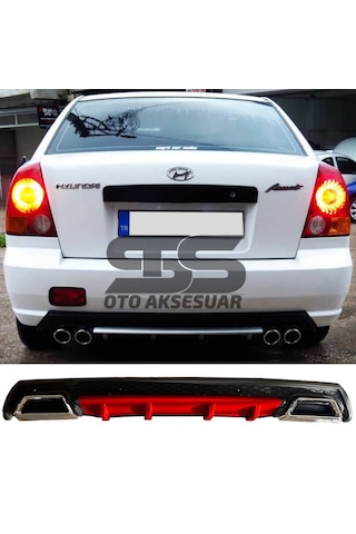 Hyundai Accent Admire Difüzör Arka Tampon Eki 2 Egzoz Çıkışlı Kırmızı Lüx Tip