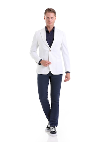 Hatemoğlu Beyaz Comfort Fit Düz Mono Yaka Casual Keten Ceket Beyaz