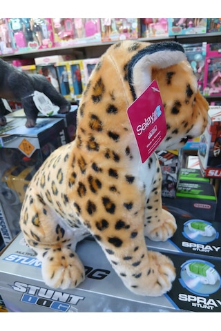 Leopar Oturan Peluş Oyuncak Turuncu