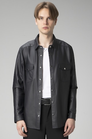 Lacivert Dericlub Wm201 Tafta Erkek Gerçek Deri Gömlek Lacivert