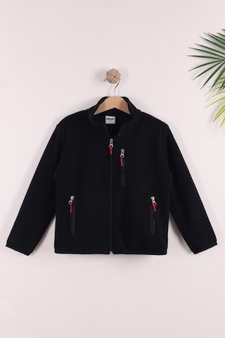 Monox Çocuk Lastik Manşetli Fermuarlı 3 Cepli Unisex Polar Ceket Siyah