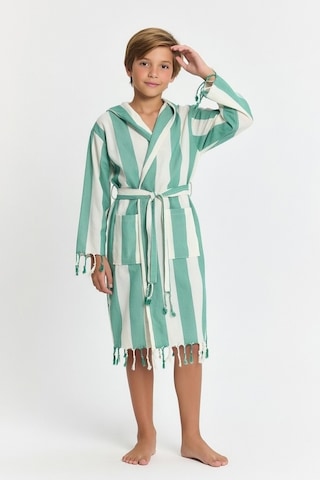 Çocuk Striped Peştamal Bornoz %100 Pamuk Unisex Yeşil