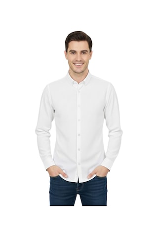 Rasstmen Erkek Spor Slim Fit Uzun Kol Petek Dokulu Gömlek Bgl-st04823 Beyaz