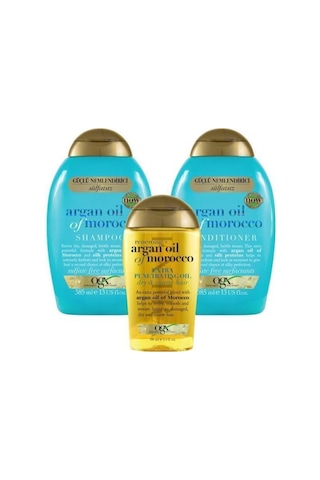 OGX Nemlendirici ve Canlandırıcı Argan Oil Morocco Sülfatsız ŞampUAN + Saç Kremi 2 x 385 ML +Yağ 100 ML