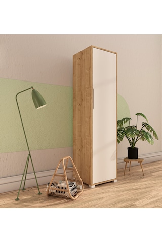 Flora 1 Kapaklı 5 Raflı Gardırop Safir Meşe - Beyaz Elbise Dolabı