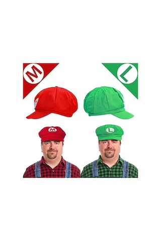 Süper Mario Kostümü Luigi Şapkası Mario Cadılar Bayramı Kostümü Şapka Askıları 4 Eldiven 14 Bıyık 4 Düğme Cosplay Kostümü Karnaval Çocuk Erkek Kadın