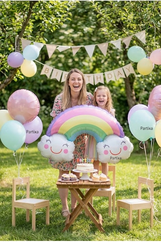 Gülümseyen Bulutlu Gökkuşağı Folyo Balon Çok Renkli