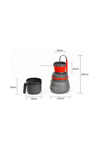 Alocs Kamp Filtre Kahve Demleme Potu Moka Pot Tam Set Siyah - Kırmızı