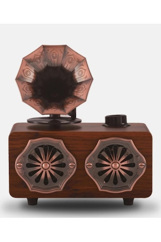 Gerçek Ahşap Gramofon Görünümlü Bluetooth Hoparlör & Nostaljik Radyo