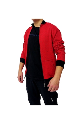 Erkek Sweatshirt Kırmızı Kırçıl Desen Kırmızı