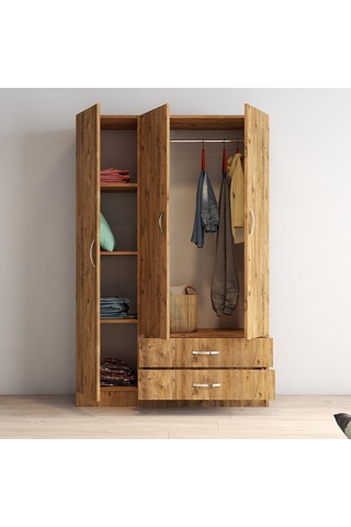 tanmob 3 Kapılı Iki Çekmeceli Geniş Gardrop Çam - Grd0502