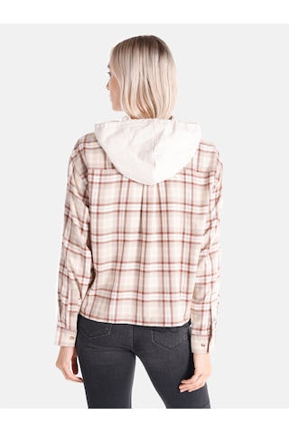 Colin's Colins Regular Fit Kareli Kapüşonlu Bej Kadın Uzun Kol Gömlek Cl1065066 Bej