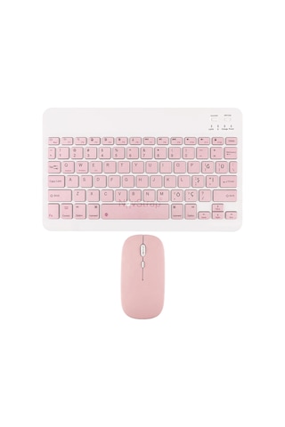 Novstrap Apple Uyumlu iPad Mini 2 3 4 5 6 7 İle Üretilmiş Bluetooth Klavye Mouse Seti Pembe Optik