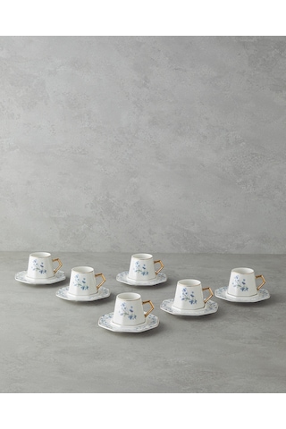 Lavendpetal New Bone China 12 Parça 6 Kişilik Kahve Fincan Takımı 80 Ml Mavi