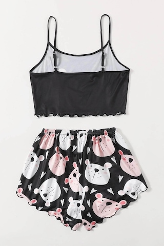Merry See Uyuyan Ayıcık Basklı Ultrasoft Askılı Sortlu Pijama Takımı 001