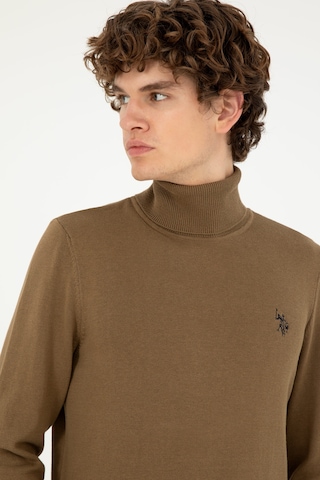 U.S. Polo Assn. Erkek Slim Fit Boğazlı Yaka Haki Basic Kazak 50293523-VR027