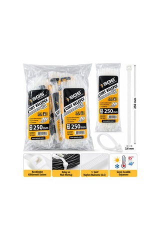 Lunaev Beyaz Plastik Kablo Bağı 3,6 X 250 Mm 100 Adet