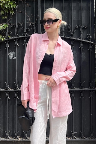 Madmext Pembe Uzun Kollu Oversize Gömlek Mg2003-pembe Pembe