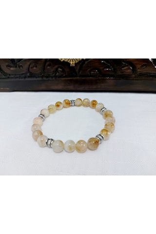 Doğal Sitrin Taşı Para Taşı Bileklik Sarı - Kahverengi