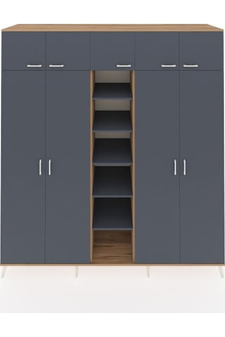 Kronos Dolap 12 Raflı 9 Kapaklı 2 Askılı 220x59x243 Çam-antrasit/antrasit Antrasıt/antrasıt