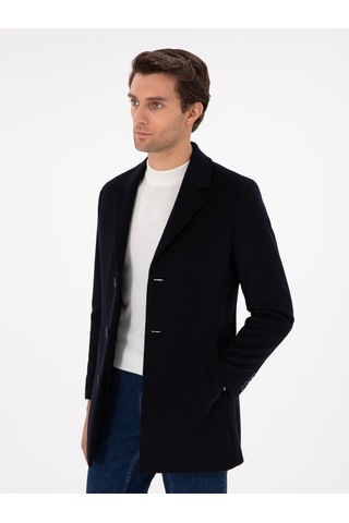 Cacharel Lacivert Yün Karışımlı Ex. Slim Fit Palto