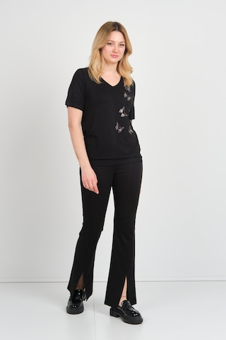 Ella Camelia Kadın Kelebek Şekilli Taş Süslemeli V Yaka Kısa Kollu Bluz 24e047 Siyah Siyah