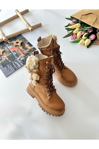 Miniğimin Cicileri Peluş Ayıcık Detaylı Premium Kız Çocuk Postal Bot - Taba Taba