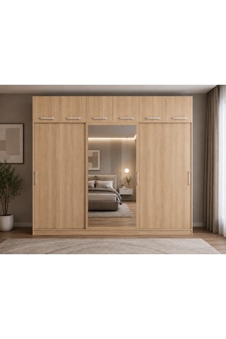 Luma Tamamı Mdf Sürgü Kapaklı Dolap Gardırop Yüklüklü Meşe 240 Cm