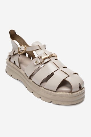 Luvi Shoes Rıela Krem Hakiki Deri Tokalı Kadın Sandalet