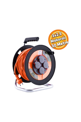 Bylion Ip44 Plastik Makaralı Kapaklı 4 Prizli Uzatma Kablosu 3x2.5 Mm 30 Metre Termal Sigortalı
