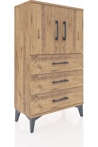 Arges Komodin 2 Raflı 3 Çekmeceli 2 Kapaklı 60x30x106 Çam-çam Çam
