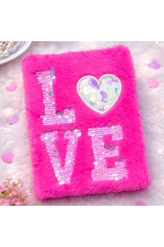 Özel Üretim Kalemlik Yanı Hatıra Love Tasarımlı Peluş Defter Çok Renkli