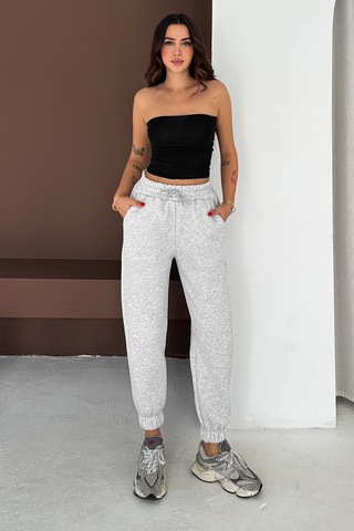 Kadın Yüksek Bel Jogger Eşofman Altı Soft Motion Gri