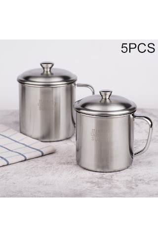 Sones 5 Adet Ekstra Kalın 304 Paslanmaz Çelik Bardak Çocuk Ağız Bardak Saplı Kapaklı Ev Yetişkin İçme Suyu Bardağı 10cm Kapaklı