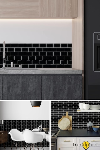 Trendpoint 3d 30 30cm Mutfak Tezgah Arkası Kaplama Kendinden Yapışkanlı Siyah Seramik Görünüm Banyo
