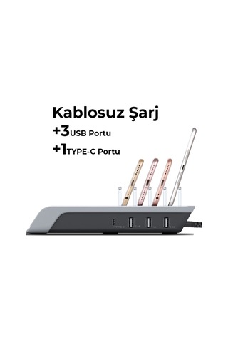 Ally Multiport 10W Wireless Kablosuz Şarj Cihazı Organizer Stand (121664883)-Siyah