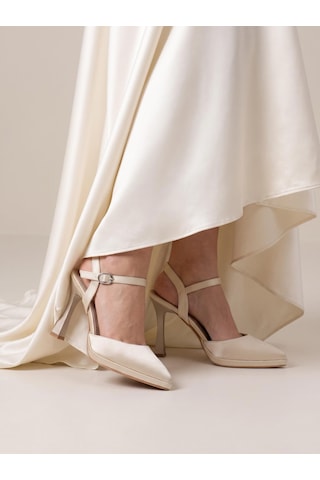Nesilshoes Nesil Shoes Uraz 775 Ten Saten Arkası Açık Topuklu Kadın Ayakkabı