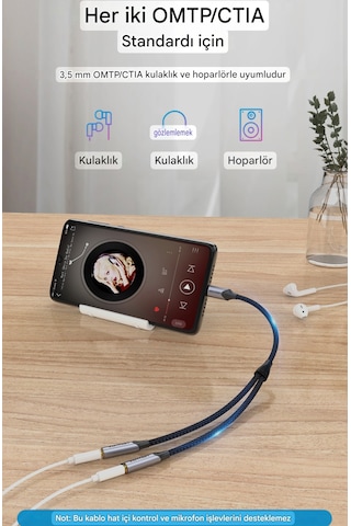 Riksoin Type-c To 3.5mm Aux Ses Kulaklık Ayırıcı 2'si 1'arada