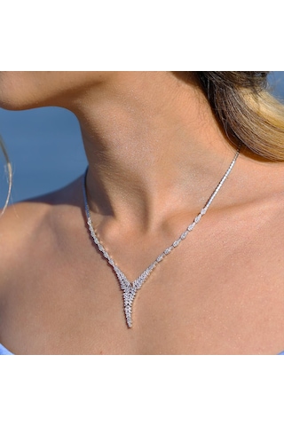 Yaprak Modeli Taşlı Starlight Diamond Gümüş Set Gümüş