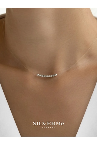 Sılverme 925 Ayar Gümüş Misina Üzerindeki Choker Takı 66121422 Gri