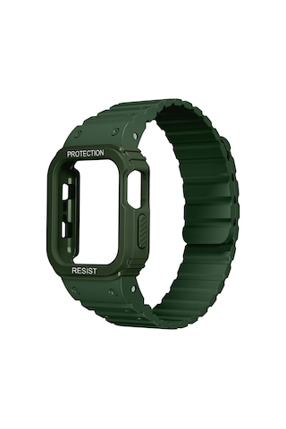 Apple Uyumlu Watch  10/11 Serisi 46mm Kordon Armour Defens Kasa Koruyuculu Silikon Band 142