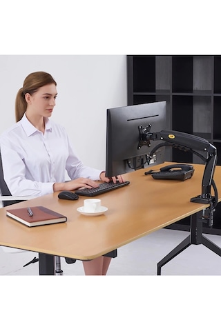 Nb F80 17-27 İnç Gazlı Amortisörlü Monitör Kolu Hareketli Masa Montaj Aparatı Siyah
