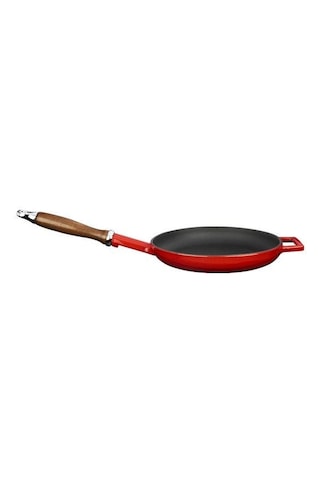 Lava Döküm Yuvarlak Kızartma Tavası Çap Ø 24cm Döküm Demir Ahşap Saplı. - Kırmızı Kırmızı