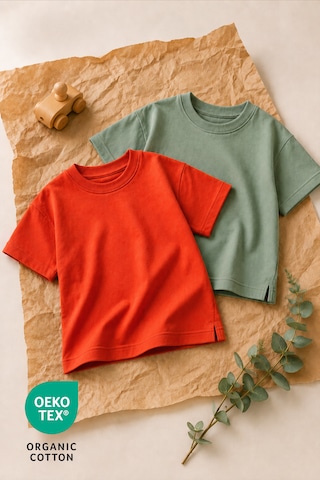 Luppinos Basic 2li %100 Pamuk Bisiklet Yaka Bebek-çocuk Tshirt Set Kiremit