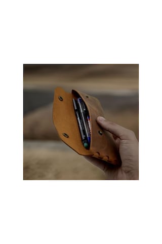 El Yapımı Hakiki Deri Kalemlik - Vintage Tasarım, Camel Renk 165-Koyu Yeşil
