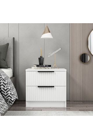 Kale Komodin 2 Çekmeceli Çizgili Mebran Beyaz