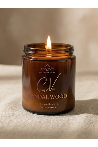 Sandal Ağacı Kokulu Mum- Aromaterapi Mum 100cc- %100 Doğal Soya Wax Mum Amber