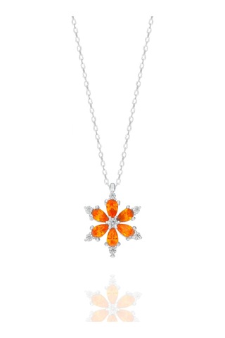 Çekirdekjewelry 925 Ayar Gümüş Turuncu Taşlı Çiçek Kolye Gri