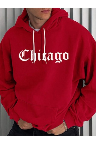 Startmore Kırmızı Unisex Kadın/erkek Kırmızı Chicago Oversize Kapüşonlu
